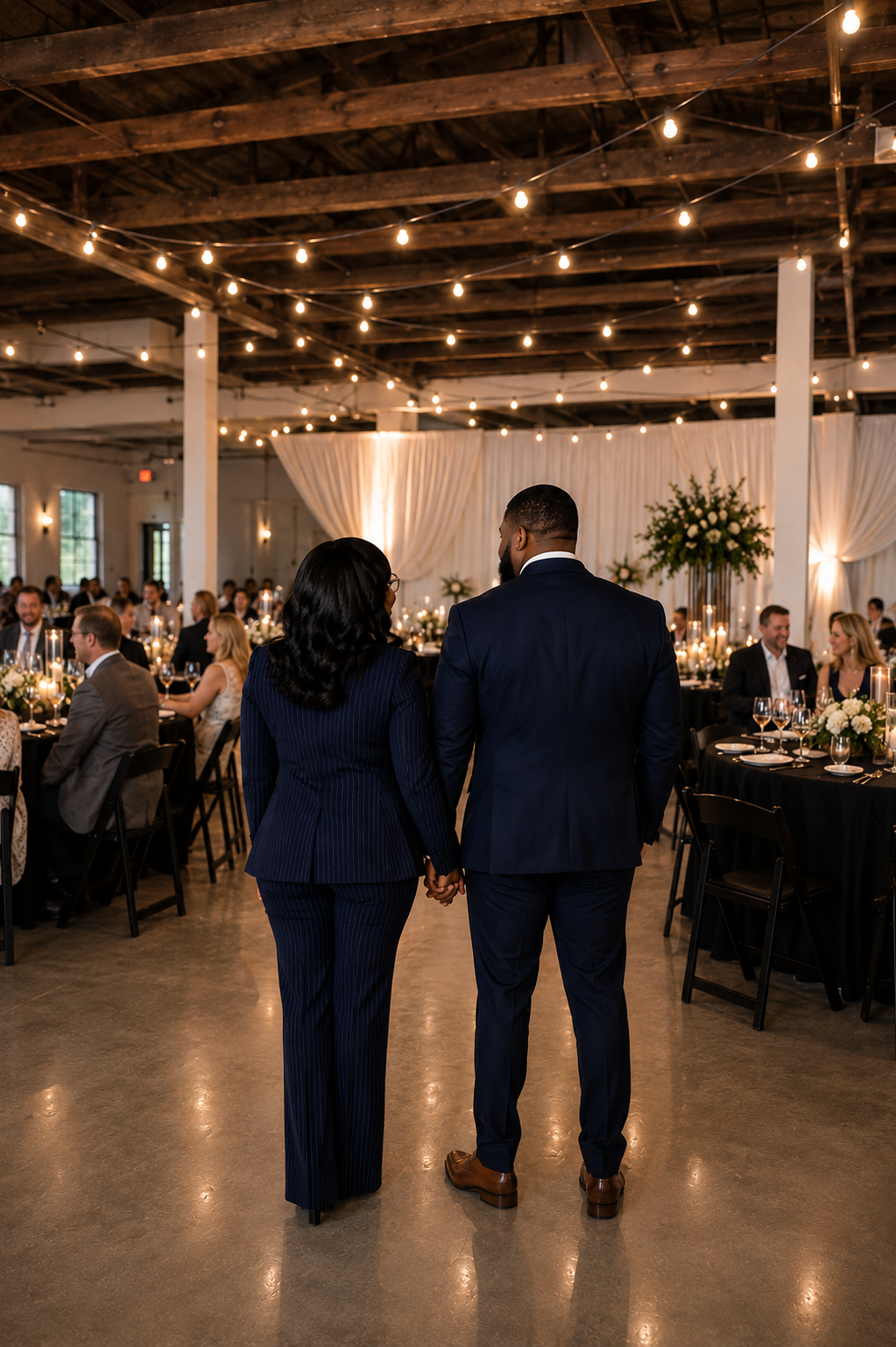 Honor Events owners standing together in an elegantly decorated ballroom